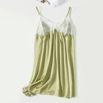 Кружевная открытая ночная рубашка, женская ночная рубашка на бретельках, сексуальная пижама с подушечками для груди, интимное белье с V-образным вырезом, летняя одежда для отдыха