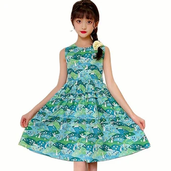 Летнее платье для девочек, платье с цветочным рисунком для девочек, повседневное детское платье, костюм для больших детей 6 8 10 12 14