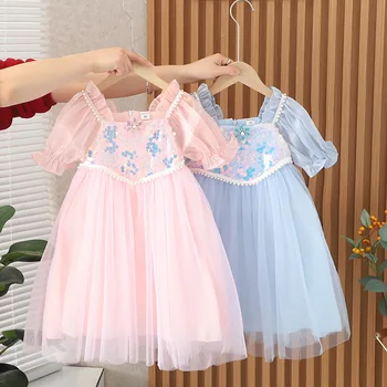 Летнее платье для маленьких девочек 2023, детские праздничные платья принцессы, одежда для девочек от 1 до 5 лет, Детский свадебный костюм для малышей