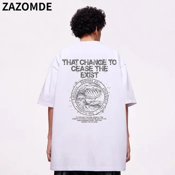 Летние мужские повседневные футболки ZAZOMDE, Корейская мода, хлопковая футболка с короткими рукавами в стиле ретро, свободные буквы, негабаритные топы, унисекс, простые футболки