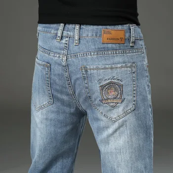 Летние новые мужские полированные узкие джинсы 2022, Высококачественные повседневные Модные джинсовые брюки из эластичного хлопка, Мужские брендовые брюки