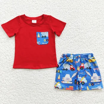 Летняя одежда для маленьких мальчиков в западном стиле с коротким рукавом, модная Детская одежда, комплект шорт для мальчиков, Оптовая продажа Бутиковой детской одежды