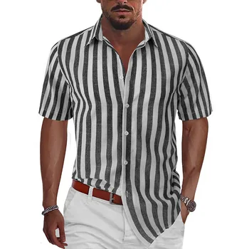 Летняя рубашка Мужская пляжная полосатая рубашка с коротким рукавом гавайская рубашка
