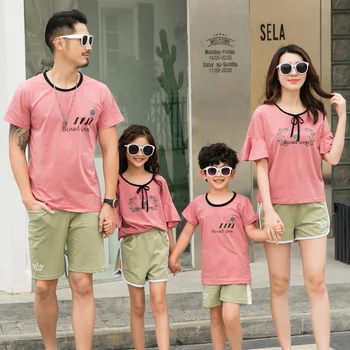 Летняя футболка для семьи, подходящая для семейного образа, Хлопковая футболка и шорты для мамы и дочки