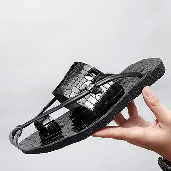 Мужская повседневная обувь роскошного бренда, Летние Дизайнерские тапочки Для мужчин, Шлепанцы из высококачественной кожи, Удобные пляжные сандалии