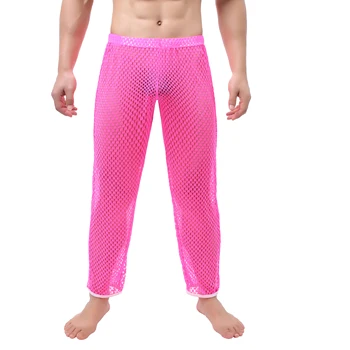 Мужские сексуальные прозрачные пижамные штаны в сеточку, Дышащие Свободные Прозрачные плавки для сна, Сексуальная пижама, Удобная домашняя одежда для отдыха.