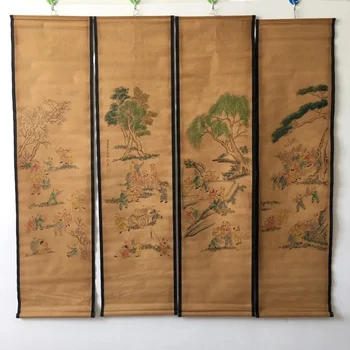 Набор из четырех раскрашенных вручную работ Тан Инь из коллекции китайского антиквариата под названием 