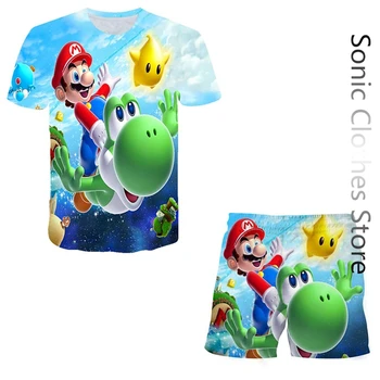 Наборы футболок Mario bros, Детская Модная Повседневная Одежда с Героями Мультфильмов 