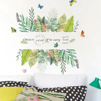 Настенная роспись с зелеными листьями Декоративные обои Фоновая стена гостиной спальни Простые наклейки на стены
