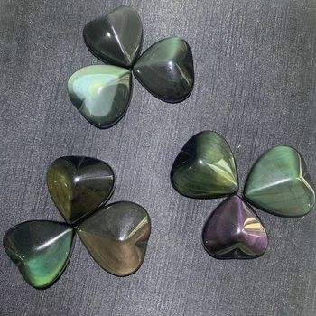 Натуральные высококачественные поделки ручной работы из радужного обсидиана в форме сердца, украшенные резьбой по кристаллам для подарков LJ