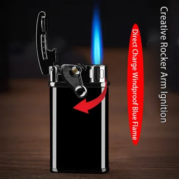 Новая ветрозащитная Перекидная горелка с отскоком, Кремневая зажигалка с прямым пламенем, Компактные Бутановые Табачные зажигалки для мужчин, подарок Курильщику