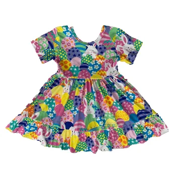 Новое поступление, платье для маленьких девочек, Пасхальный кролик, Бутик платьев для девочек, Милое детское платье с коротким рукавом, модная детская одежда