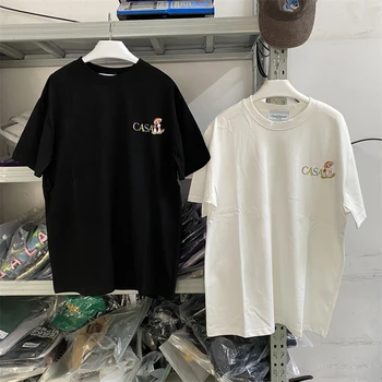 Новый стиль, футболки Casablanca с фруктами, грибами и бабочками, мужские и женские футболки, футболки с надписями Kanye West