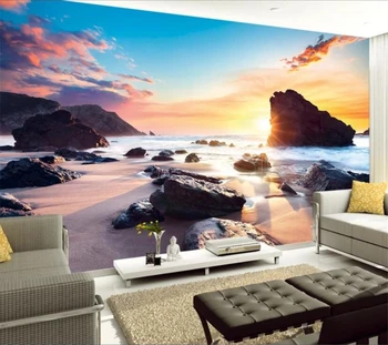 обои beibehang на заказ 3d фреска красивый морской пейзаж солнце пляж камень Фон для телевизора настенная роспись papel de parede 3d обои