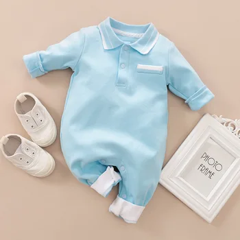 Одежда для маленьких девочек и мальчиков, одежда для новорожденных с длинными рукавами, хлопковый детский комбинезон, пижамы с отложным воротником для новорожденных