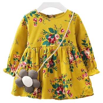Одежда Для маленьких девочек, платье принцессы с длинным рукавом и цветочным принтом, наряды для младенцев, праздничное платье-солнце, Vestido, детские платья для девочек