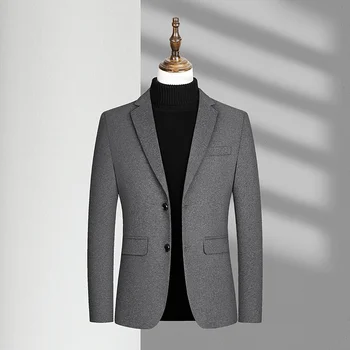 Осенне-зимнее мужское шерстяное пальто 2023 года, небольшой декор в стиле Вестерн, Шерстяной костюм, Мужской повседневный тонкий топ в стиле вестерн