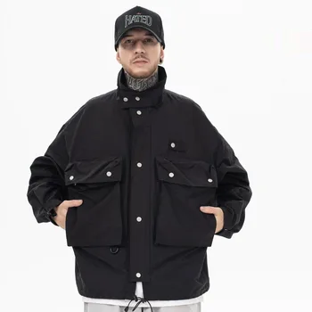 Осенне-зимняя мужская новинка 2022 года, Корейский воротник с завязками, Стереоскопическая куртка на молнии с множеством карманов, модная индивидуальная куртка