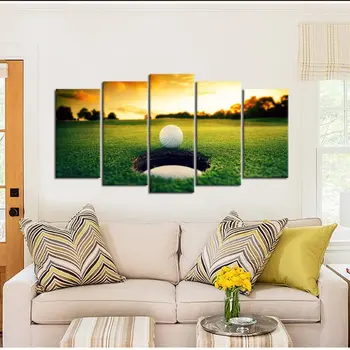 Пейзаж поля для гольфа с 5 панелями, Современный закат, 5 картин, Плакат, HD Печать, домашний декор, декор комнаты, холст, настенные панно