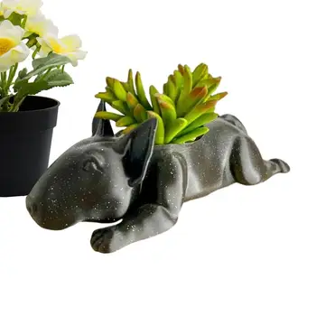 Плантатор для суккулентов для собак, Симпатичный цветочный горшок в форме бультерьера, Симпатичный плантатор для суккулентов с дренажным отверстием, декоративный цветок из смолы