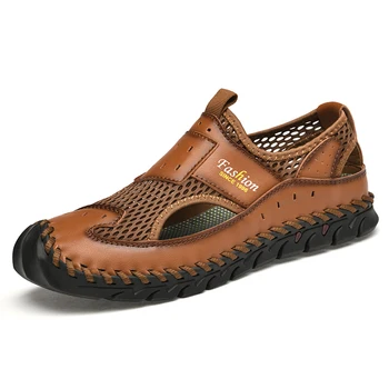 Плюшевые мужские сандалии из натуральной кожи размера 38-48, Летние мужские повседневные кроссовки, уличная пляжная обувь, удобная противоскользящая молодежная обувь