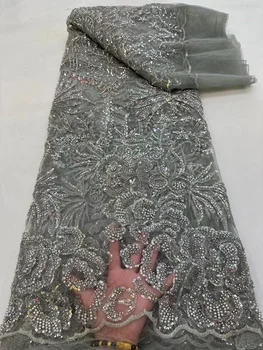 Роскошная африканская свадебная ткань с тяжелым бисером, высококачественное Нигерийское кружево с блестками, французский тюль Для вечернего платья