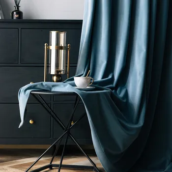 Роскошная бархатная занавеска Nordic, Синяя оконная занавеска, Однотонные Полутени, шторы для спальни и гостиной