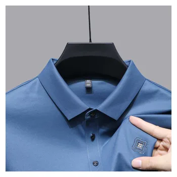 Роскошная летняя мужская рубашка поло высокого класса с короткими рукавами, бесшовная деловая повседневная футболка с однотонной вышивкой, топ с дизайнерским рисунком