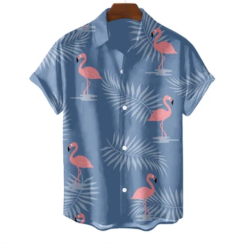 Свежий стиль, ослепительная гавайская мужская пляжная рубашка с рисунком аниме-птицы, мужская летняя повседневная мода оверсайз с короткими рукавами, мужская повседневная мода