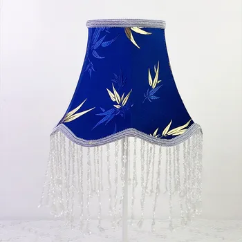 Синий абажур в европейском стиле с акриловыми бусинами и кисточками, креативный прикроватный тканый абажур для настольной лампы, прикроватный светильник