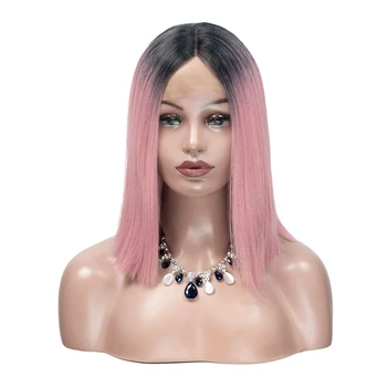 Синтетические волосы на кружеве Розовые парики натурального цвета, Термостойкие Синтетические волосы, Парик для женщин, средняя часть, парики на кружеве