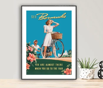 Смотрите Винтажный туристический плакат на Бермудах - Бумага для постеров или холст с принтом Жикле / Идея подарка / Декор стен