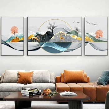 Современный абстрактный пейзаж на холсте с изображением оленя, мраморные настенные художественные плакаты и принты для домашнего декора, дизайна гостиной