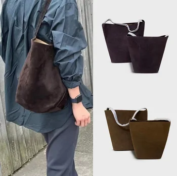 Сумка-мешок, замшевая сумка через плечо, простая женская сумка из коровьей кожи большой вместимости