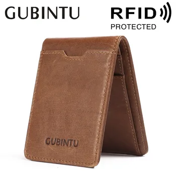 Тонкий кожаный держатель для удостоверения личности / кредитной карты, бумажник с двойным передним карманом и RFID-блокировкой, визитница из натуральной кожи