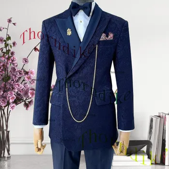 Торндайк, высококачественный темно-синий мужской блейзер, костюм Homme, Официальные деловые костюмы для жениха, свадьба, выпускной вечер, Тонкий