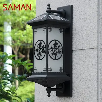 Уличный солнечный настенный светильник SAMAN Creativity в китайском стиле, черный светильник-бра, водонепроницаемый IP65 для домашнего балкона во внутреннем дворе