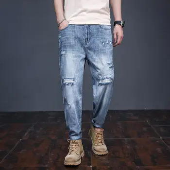 Уличный хип-хоп, новый осенний стиль, удобный, подходящий для всех, рваные джинсы, модные свободные прямые мужские брюки, брюки