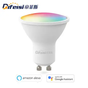 Умная Лампочка Difeisi GU10 Dimmable Color Lamp 2700 ~ 6500K RGB APP Control Работает с Google Assistant Alexa 220V 240V 5W 450lm