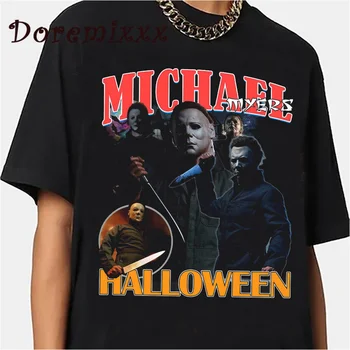 Футболка Майкла Майерса, мужская футболка с графическим принтом, Винтажная футболка из фильма ужасов 90-х, уличная одежда, женские футболки оверсайз, мужские футболки