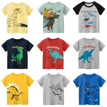 Футболки для маленьких мальчиков с Динозавром, Лето 2023, Новая Хлопковая Детская одежда, Футболка Для мальчиков, Детские Топы с короткими рукавами, Одежда для мальчиков 2-8 лет