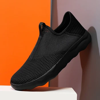 Черные Легкие летние кроссовки большого размера 48 для мужчин и женщин, спортивная обувь для бега без шнуровки, Дышащие кроссовки Унисекс с сеткой, Белые