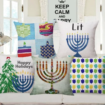 Чехлы для подушек Happy Hanukkah Ручная роспись Dreidel Lit Menorah Декоративная наволочка для дивана